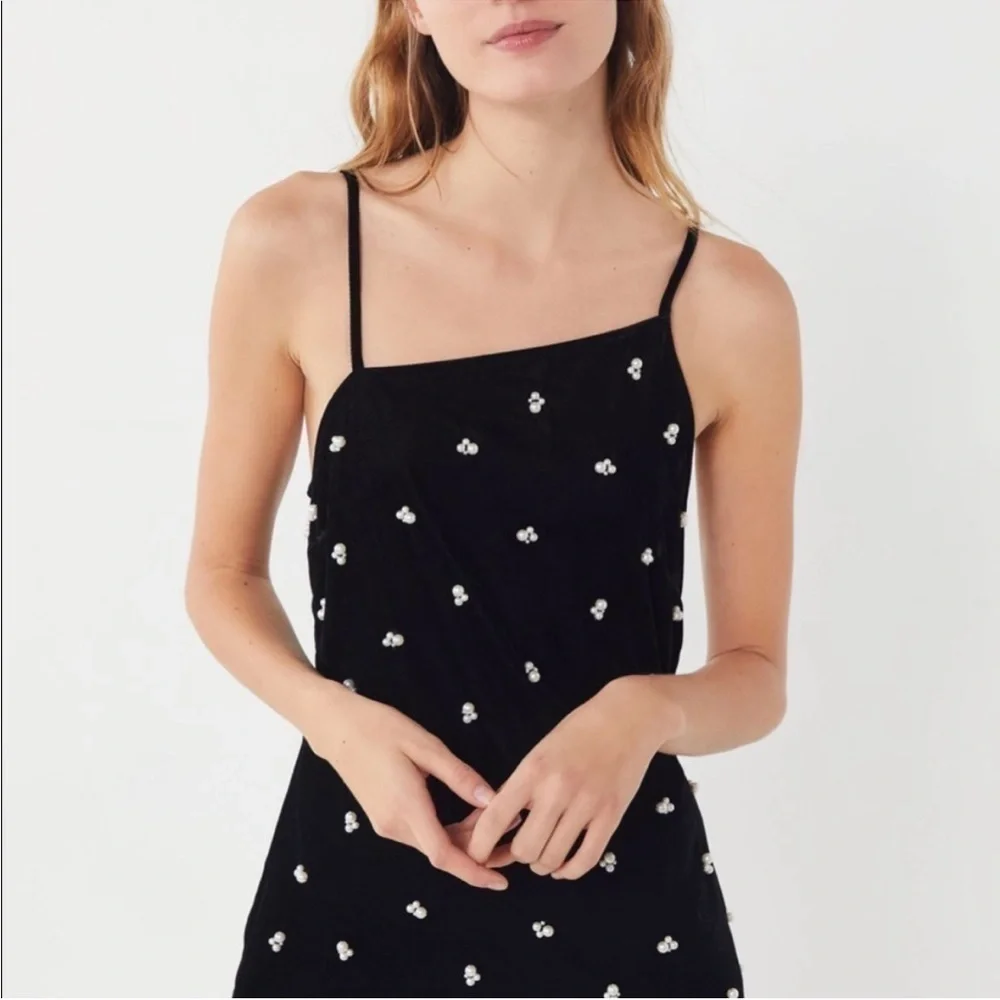 Urban Outfitters Velvet Beaded Black Midi Dress Womens Size 8 New Y2K Style - Picture 3 of 8